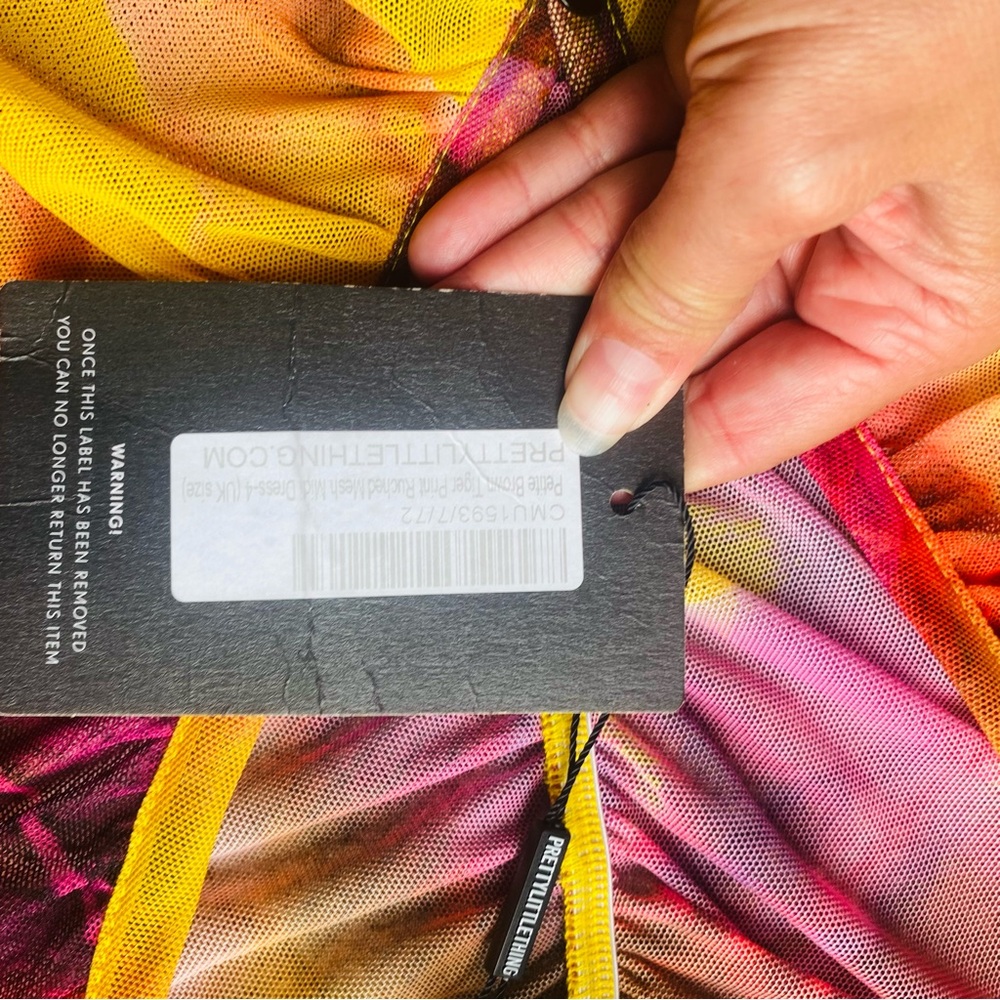 ⭐️ PRETTYLITTLETHING NWT Brown Tiger Printed Ruched Midi Dress Button Down - Picture 10 of 11